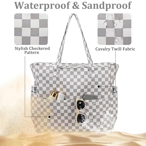 Large Beach Bag for Women (Gray White)