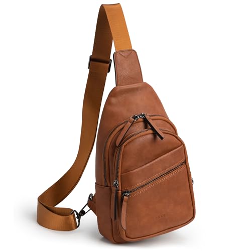 Large Sling Bag for Women Crossbody Purse Leather Fashionable Trendy Chest Bag for Travel (Brown / Leather-like Flex)