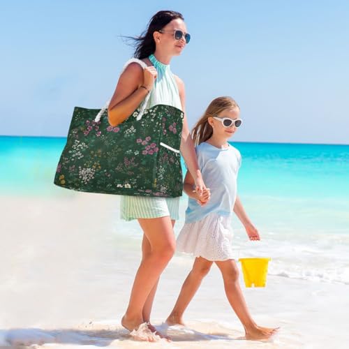 Large Beach Bags Totes Canvas Tote Shoulder Bag Soft Wave Water Resistant Bags for Gym Travel Daily Ocean (Colorful Flowers)