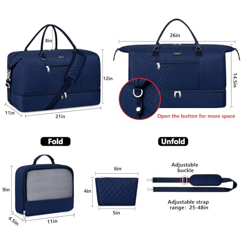 Weekender Bag for Women 21.5" Travel Duffel Large Carry On Bag 3PCS (Large / 9a-Blue)