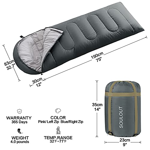 3 4 Season Sleeping Bag for Adults & Teens (Light Grey / 87*33)