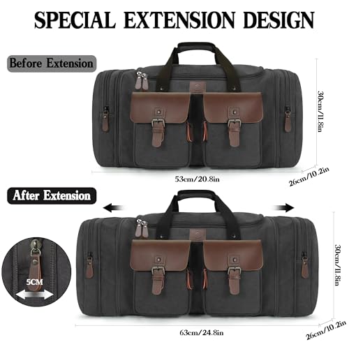 Canvas Duffle Bag for Men (Black / Large-50L)