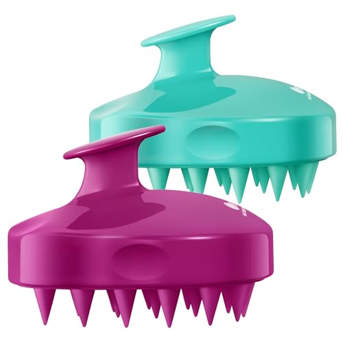 2 Pack Large Scalp Massager Scrubber Shampoo Brush for Hair Growth (Green & Purple)