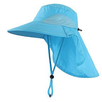 Outdoor UPF50+ Sun Hat Wide Brim Mesh Fishing Hat with Neck Flap (Large-X-Large / Aqua Blue)