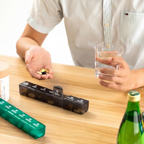 2 Pack Weekly Large Pill Organizer (Dark Green-black)