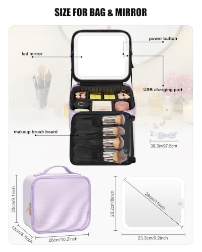 Travel Makeup Bag with LED Mirror for Girls (Purple / 1-Small)