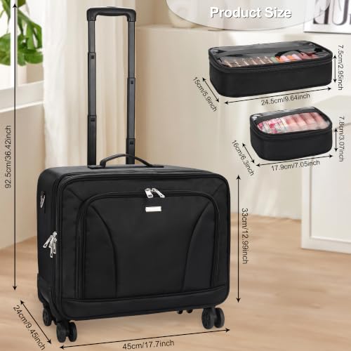 Extra Large Makeup Case Rolling Travel Train Case with 360° Spinner Wheels (Black with 4 Clear Bags / Extra Large)