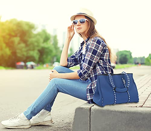 Neoprene Multipurpose Beach Bag Tote with Inner Zipper Pocket (Blue / Large)