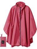 Adult Rain Poncho Waterproof Hooded Zipper Raincoat with Pockets (One Size / Rose Red)