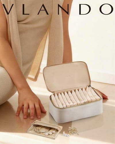 Travel Jewelry Case with Clear 12 Velvet Bags (12PCS-White)