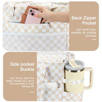 Waterproof Beach Tote Pool Bags for Women Ladies Extra Large Carry On Bag With Wet Compartment for Weekender Travel (Light Brown Checkered)