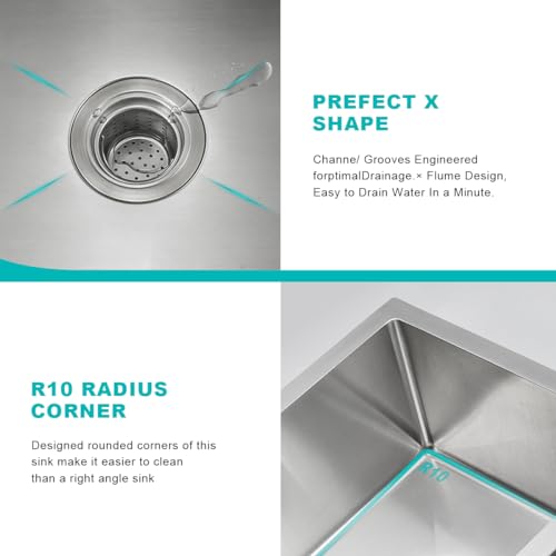 15 x 15 Inch Undermount Kitchen Sink 18 Gauge 304 Stainless Steel (Brushed / D15"xW15"xH8")