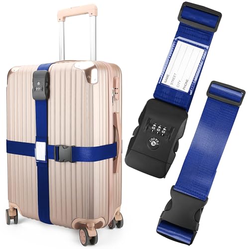 Luggage Straps (Blue 2Pack / Combination Lock Strap)
