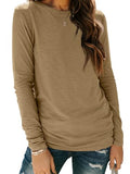 Long Sleeve Shirts for Women Casual Crewneck Tops Basic Tees (Medium / 01coffee)