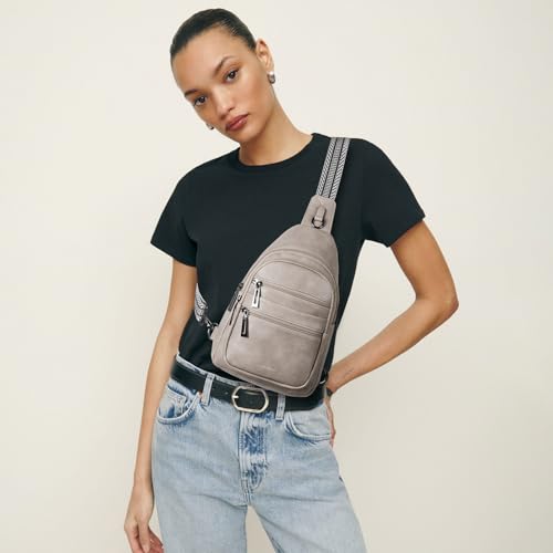 Sling Bag for Women Crossbody Bags Fanny Packs Sling Purse Backpack Shoulder Bag Vegan Leather Chic Gifts Travel Handbag Light Grey (Light Grey)