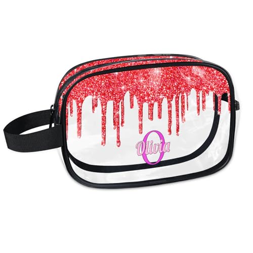 Custom Clear Travel Cosmetic Bag with Name (Red)