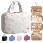 Hanging Travel Toiletry Bag Women Men Essentials Beige Color Floral (Beige with Colorful Floral / Medium)