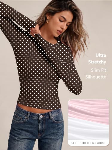 Womens Long Sleeve Shirts Basic Compression Tops Brown Dots XL (X-Large / Brown Dots)