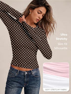 Womens Long Sleeve Shirts Basic Compression Tops Brown Dots XL (X-Large / Brown Dots)