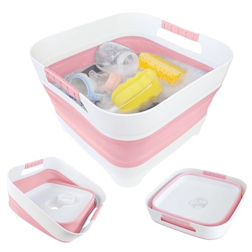 2.6 Gal Collapsible Baby Bottle Wash Basin with Drain Plug (Pink)