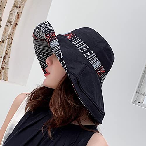 Women Summer Wide Brim Sun Hat Bucket Fishing Hats UV Protection (Medium / Qf001-black)