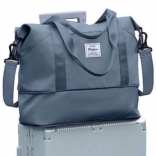 Travel Duffle Bag Carry On Weekender 18x14x8 Gym Work Bags for Women Men (A14-JewelBlue-expandable / Large)