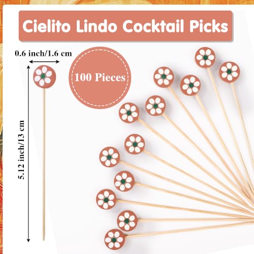 100 Pcs Cielito Lindo Mexican Terracotta Flower Cocktail Picks (Mexican Terracotta Flower)