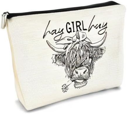 Funny Cow Small Makeup Bag - Cow Lovers Farm Girls Gift, Hay Girl Cosmetic Bag for Birthday or Christmas