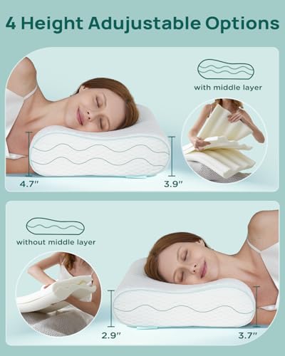 Memory Foam Neck Pillow for Pain Relief (Travel Size: 19"L x 11"W Medium / White)