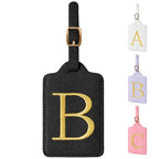 Personalized Initial Luggage Tags for Suitcase TSA Approved (Black Leather,glod Letter / B)