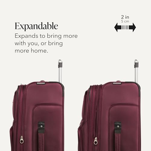 Sion Softside Expandable Spinner Luggage Durable Lightweight Travel Suitcase (Checked-Large / Merlot)