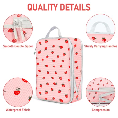 6 Set Compression Packing Cubes (Pink Strawberries-6pcs / Set of 6)
