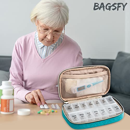 Travel Pill Organizer 2 Times a Day with Cute Fabric Pill Case (Teal / Large)