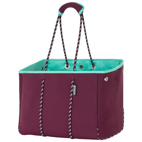 Neoprene Multipurpose Beach Bag Tote Bag (Wine Red and Mint / X-Large)