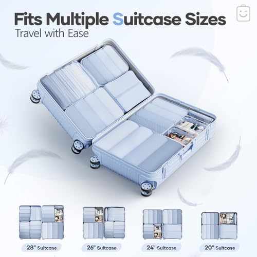 9 11 Set Compression Packing Cubes for Travel Essentials (Light Blue / 9 set)