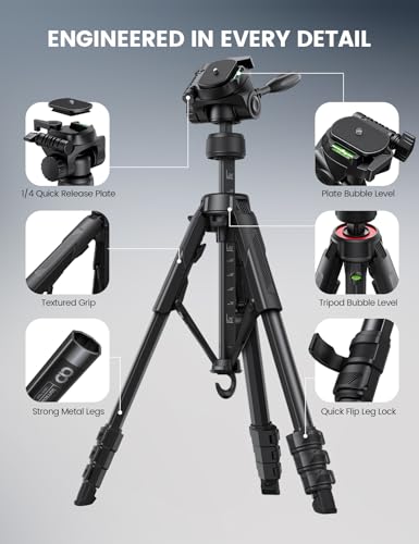 67" Camera Tripod with Rapid Leg Deployment for Video Photo Vlog (Black)