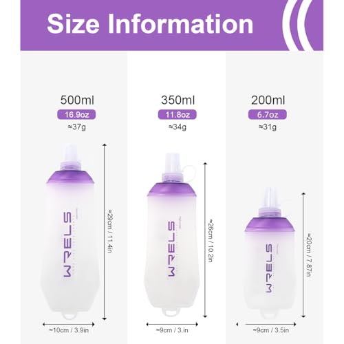 200ml/350ml/500ml Collapsible Soft Flask,BPA Free Folding Soft Water Bottle with Hanging Ring,Lightweight TPU Hydration Flask for Running Marathon Cycling Hiking(350ml-2 Packs) (Purple-350ml*2)