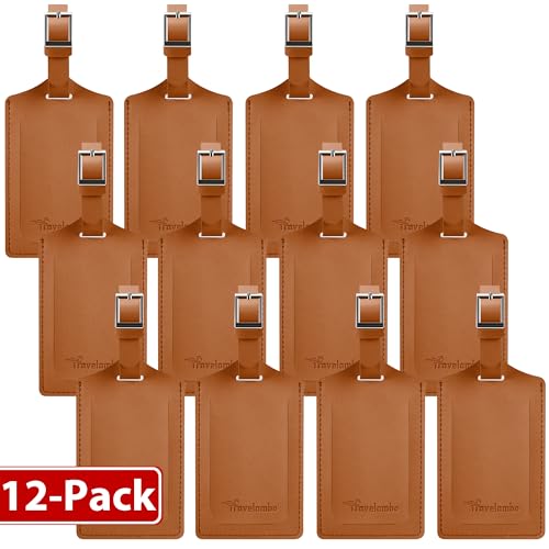 12 Pack Luggage Tags for Suitcases Airplane Travel Essentials (Yellowish Brown)