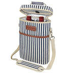 2 Bottle Wine Carrier Tote (Navy Stripes)