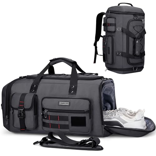 Duffle Bag for Men 3 in 1 Convertible 40L Nylon Gym Travel Backpack (Silvery Grey)