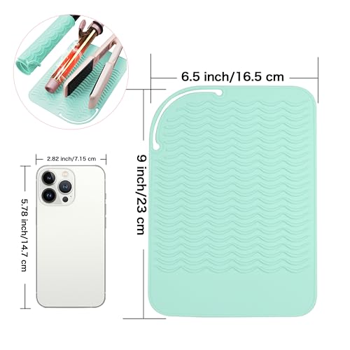 Silicone Heat Resistant Curling Iron Mat Flat Iron Travel Case (Green)
