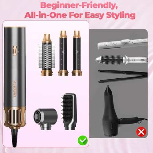 5-in-1 Hot Air Styler, Hair Dryer Brush with Auto-Wrap Curlers (Charcoal)
