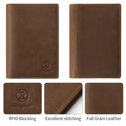 Leather Passport Cover for Men Women (Dark Brown)
