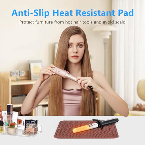 Heat Resistant Mat Oversize Curling Iron Mat Silicone Hot Hair Tools Mat for Hair Straightener (Brown)