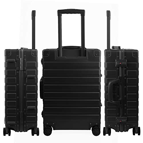 All Aluminum Carry On Luggage with TSA Locks Zipperless Alloy Metal Hard Shell Spinner Suitcase (Black / 20")