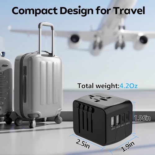 Universal Travel Plug Adapter 5 in 1 Charger (2TYPE C+2USB-Grey black)