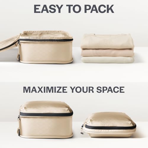 Ultralight Compression Packing Cubes for Travel (6-Pack / Beige)