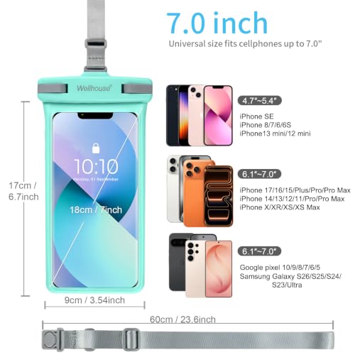 Waterproof Phone Pouch (1 Pack - Crystal Green7.0")