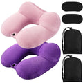 2 Pack Inflatable Travel Neck Pillow Airplane (Light Pink, Violet)