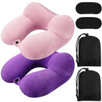 2 Pack Inflatable Travel Neck Pillow Airplane (Light Pink, Violet)